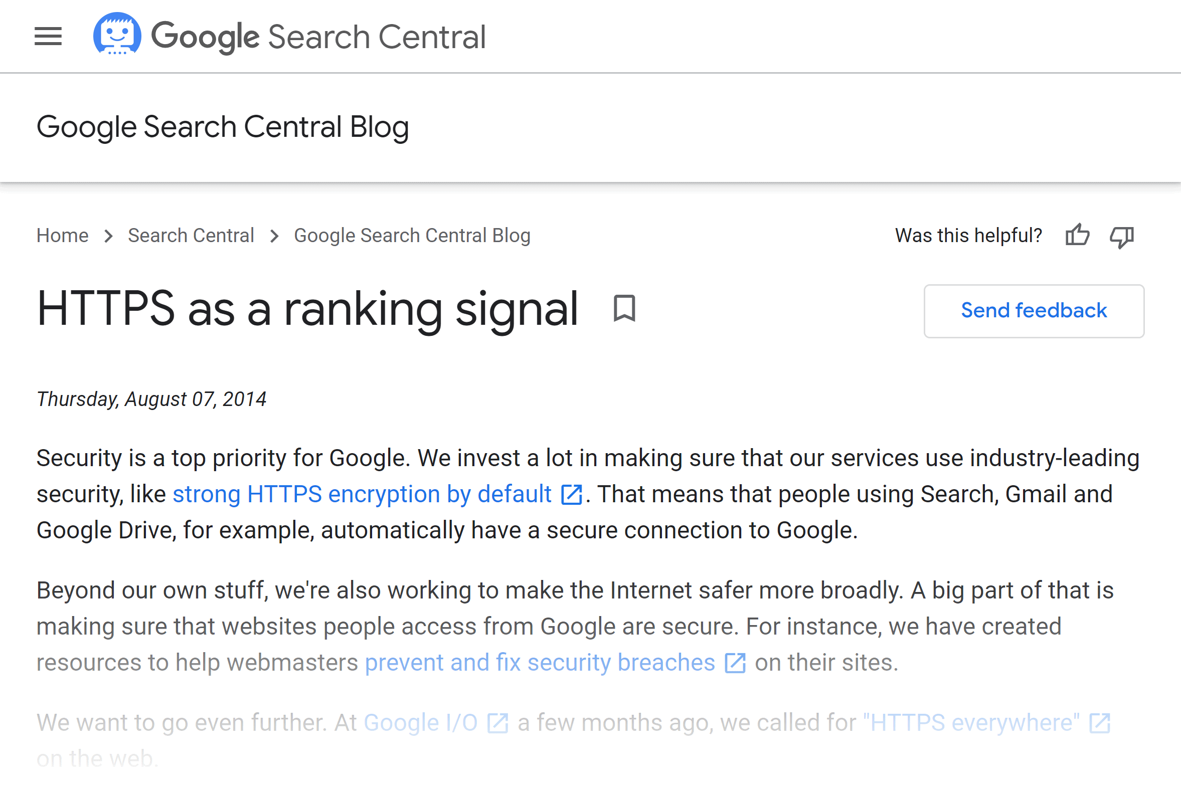 Google 博客 – HTTPS 作为排名信号